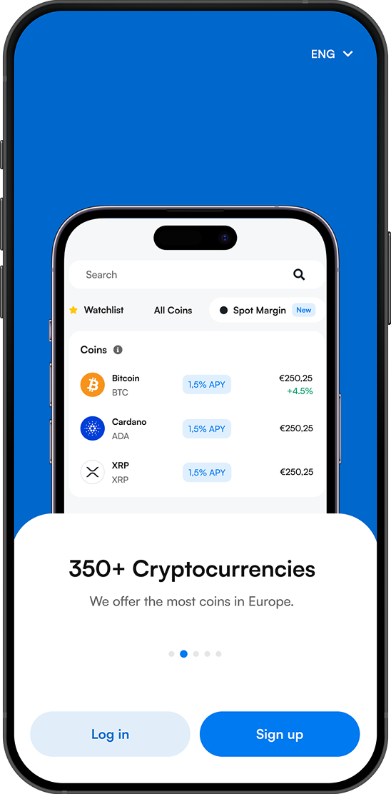 Coinmerce onboarding screen: 350+ cryptocurrencies