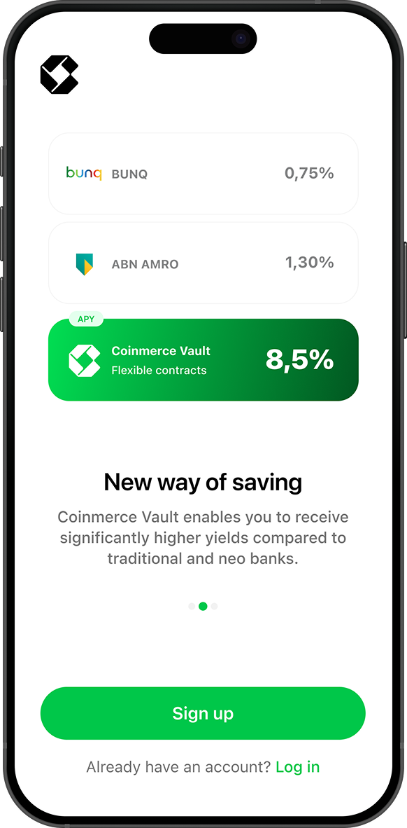 USP: Coinmerce Vault at 8.5% next to bunq and ABN AMRO